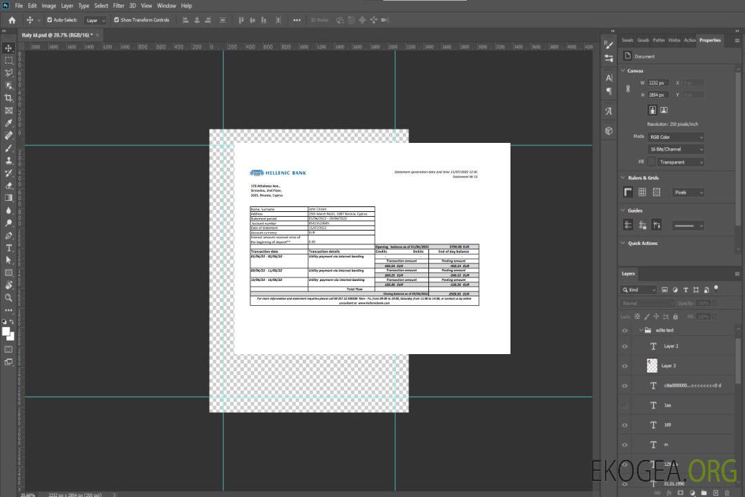 Relevé bancaire hellénique de Chypre template